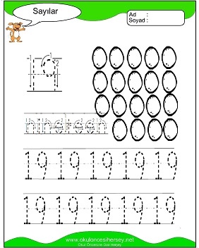 okul öncesi 1 sayısı çizgi çalışması